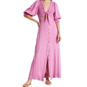 Free People String of Hearts Tie Front Maxi Dress in Pink